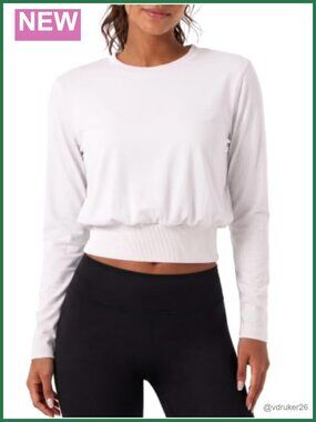Women's Long Sleeve Cropped Workout Shirt Banded Bottom Active Top